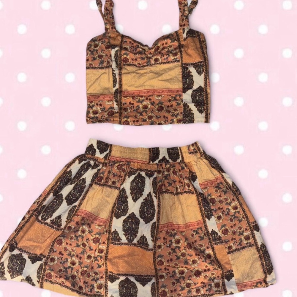 EuroSummer WoolsWorth Patchwork Crop Top and Skirt Set 100% Cotton
